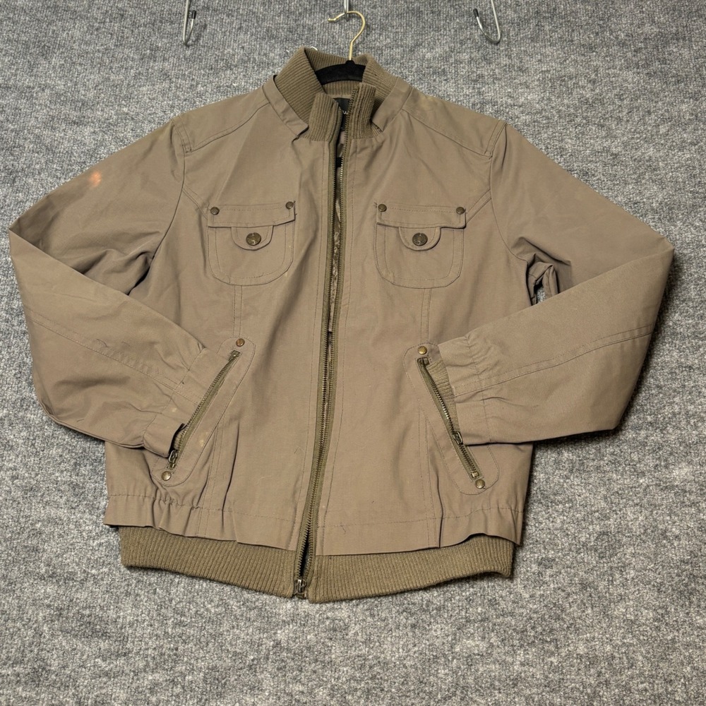Dsquared2 Bomber Jacket Womens Large Brown Cotton Canvas Zip Pockets Ribbed Hem